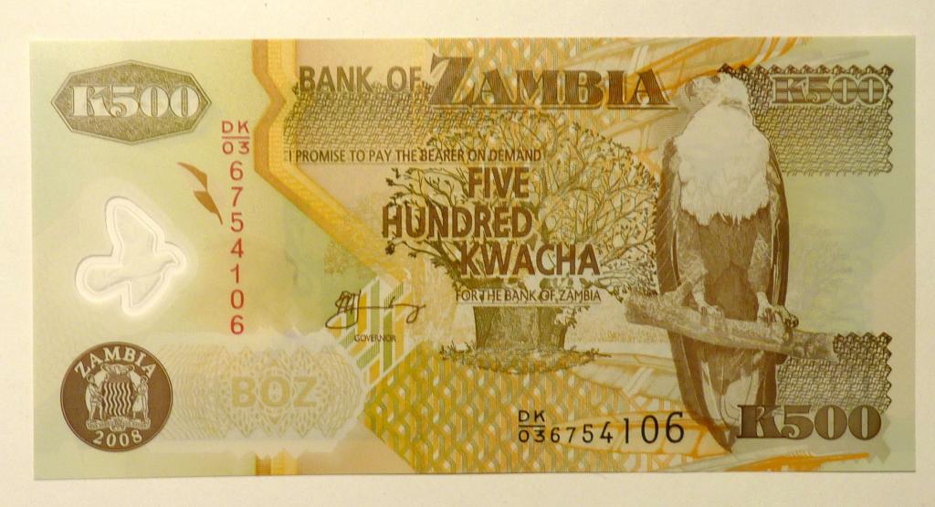 Бона Замбия 500 квача 2008 UNC банкнота пластик полимер
