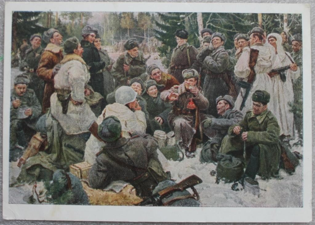 Ю.Непринцев Отдых после боя. Василий Теркин 1953 г. Живопись Твардовский Война (чистая)