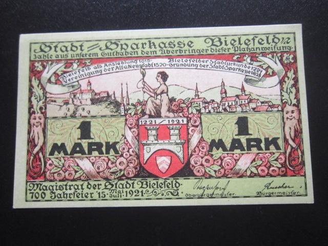 ГЕРМАНИЯ НОТГЕЛЬД  1  МАРКА     BIELEFELD