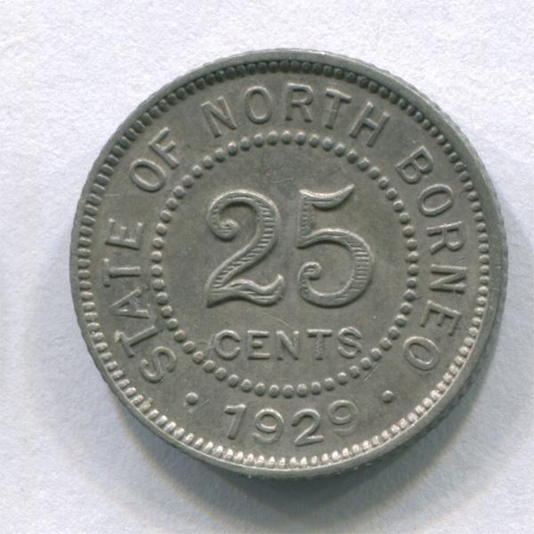 Британское Северное Борнео 25 центов 1929 г