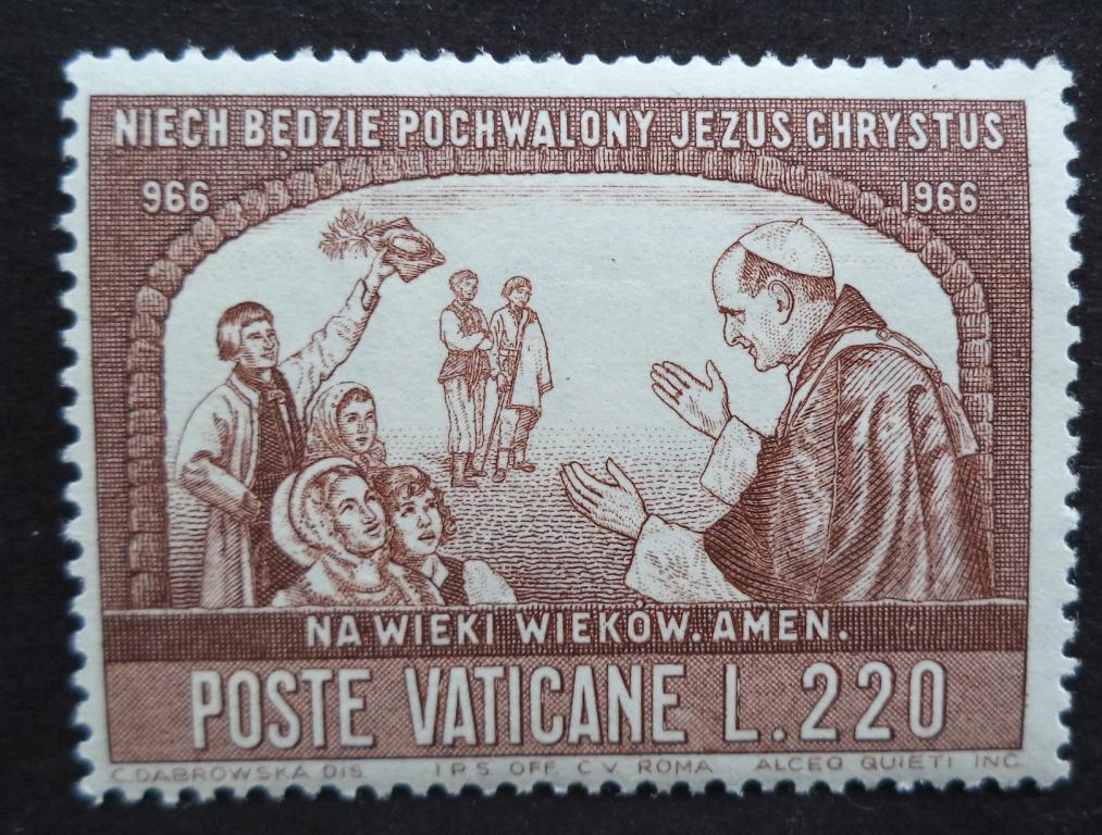 Ватикан 1966 г.  1000-летие Христианства в Польше . Религия  220L  **   Л.59