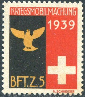 Швейцария 1939 военная почта Служба ПОЧТОВЫХ ГОЛУБЕЙ Подразделение № 5 Sulser # 7 * MLH