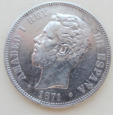 5 песет 1871 года, Амадео I, Испания