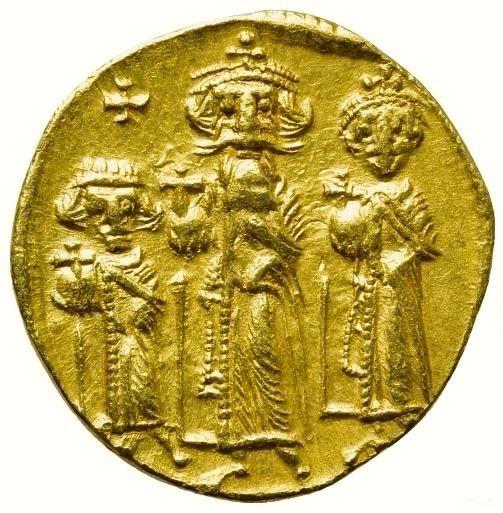 Византийская империя Ираклий с сыновьями солид XF золото без граффити