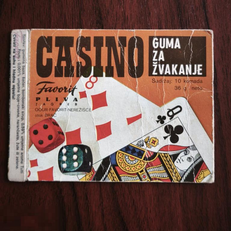 КАРТОННАЯ  КОРОБКА от ЖВАЧКИ  СИГАРЕТ  Обёртка  CASINO  GUMA  Югославия УПАКОВКА фантик пачка