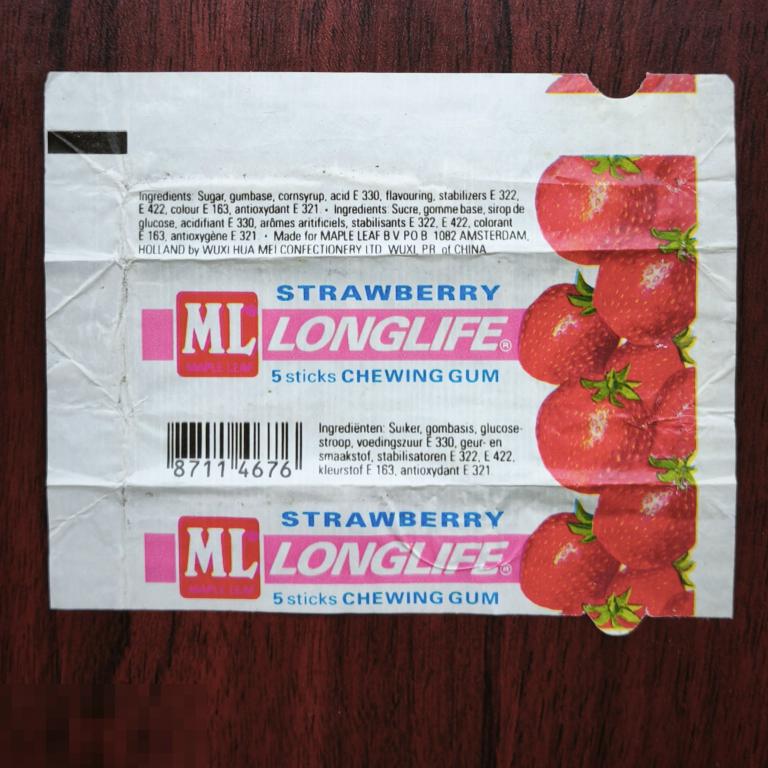 Обёртка от пачки пластинок  ML  LONGLIFE  Китай  STRAWBERRY  этикетка РЕДКАЯ  фантик пачка жвачка