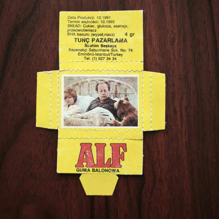 Обёртка от жвачки  ALF  картон Турция  АЛЬФ  жвачка картонная  упаковка  ОБЕРТКА  фантик  РЕДКАЯ