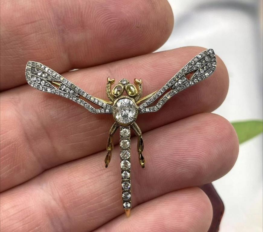 ЗОЛОТО 56 пр! ШИКАРНАЯ БРОШЬ "СТРЕКОЗА" С БРИЛЛИАНТАМИ 1,34 ct!
