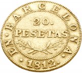Барселона. 20 Песет 1812 г. Золото. 6.64 г*0.875 0.1868 oz. Наполеон!