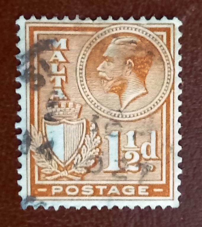 Мальта Британская Колония 1930 год Король Георг V и герб Гаш+