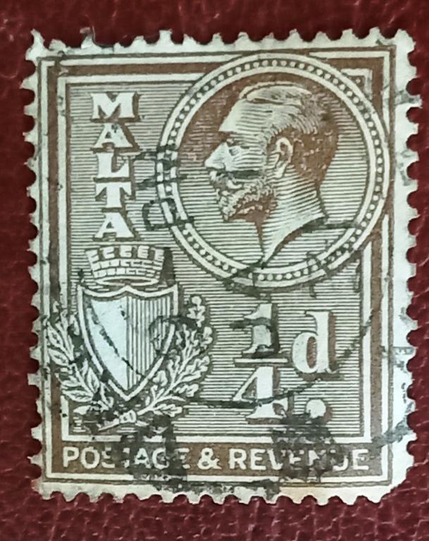 Мальта Британская Колония 1930 год Король Георг V и герб Гаш+