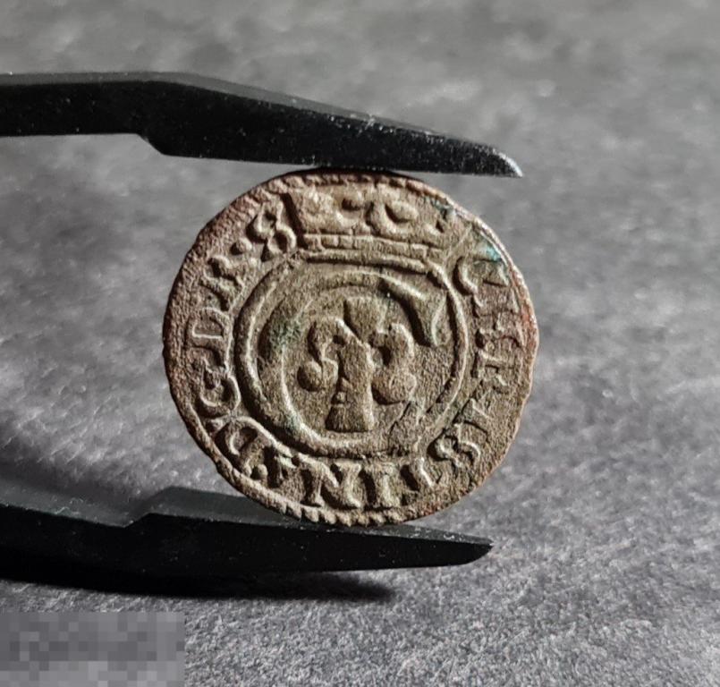 Солид шиллинг шеляг 1643 Рига королева Кристина Ваза СОХРАН