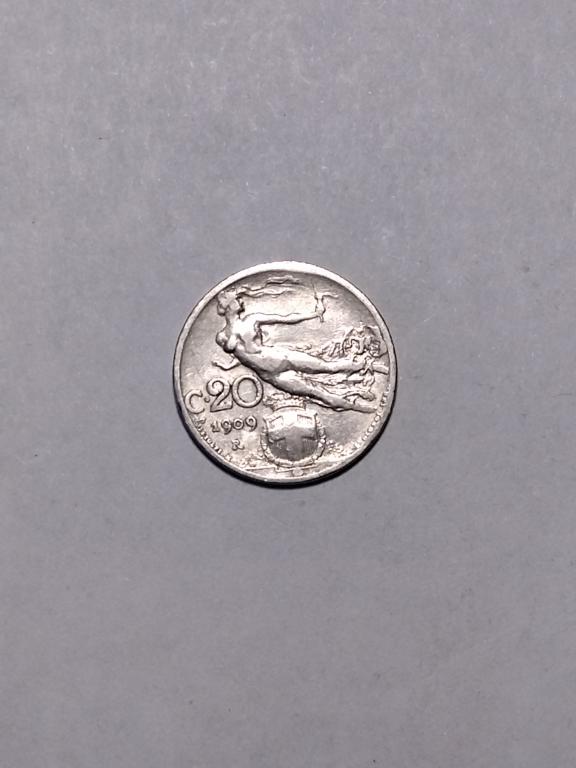 Италия. 20 чентезимо 1909 год.