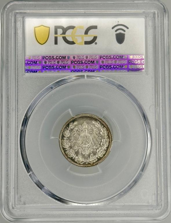 Германия 1/2 Mark 1918 D PCGS MS68 очень редкая! J#16