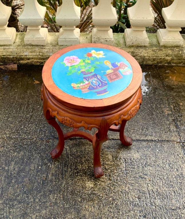 Старинная подставка Столик Шинуазри Клуазоне Пионы