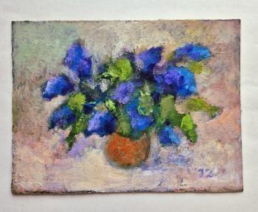 Картина. Цветы.Сирень и её эмоции. картон, акрил, 22 на 16, 5 см