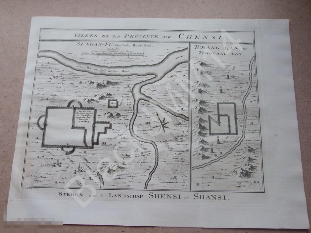1749 Гравюра на меди Глубокий оттиск Карта Китай Провинции Шаньси