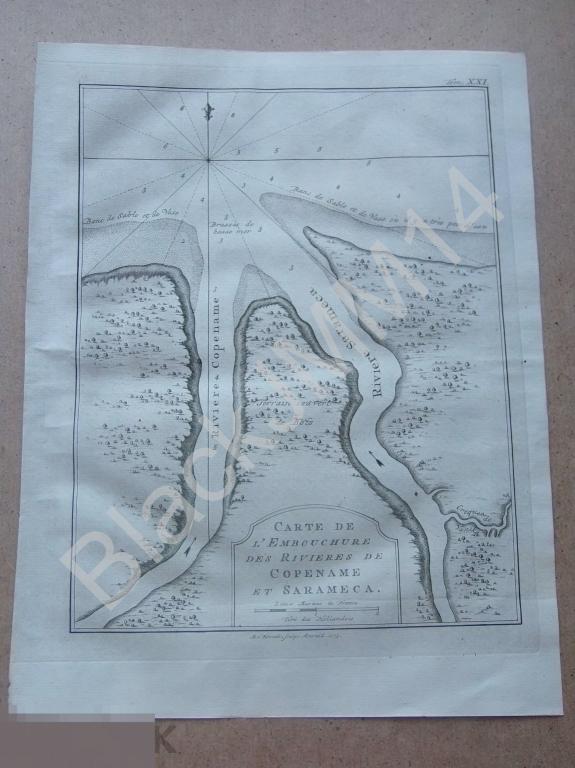1774 Гравюра на меди Глубокий оттиск Карта Южная Америка Суринам Река Коппенаме