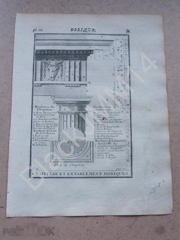 1720 г. Гравюра Архитектура Джакомо да Виньоле  Пьедестал Колонна Дорический ордер