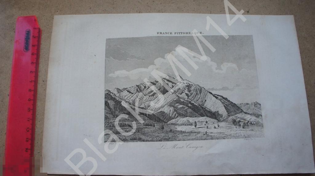 1838 г. Гравюра А. Гюго Живописная Франция Перпиньян Пиренеи Пик Канигу