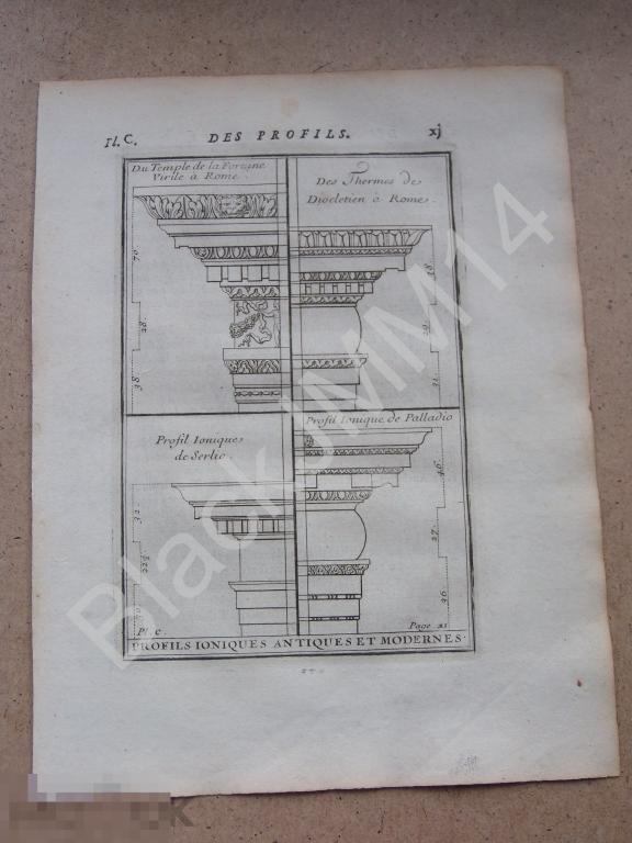 1720 г. Гравюра Архитектура Джакомо да Виньоле  Колонны  Ордера Античные Греческие