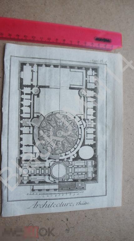 1781 г. Гравюра на меди Берн Архитектура Театр План Разрез Купол