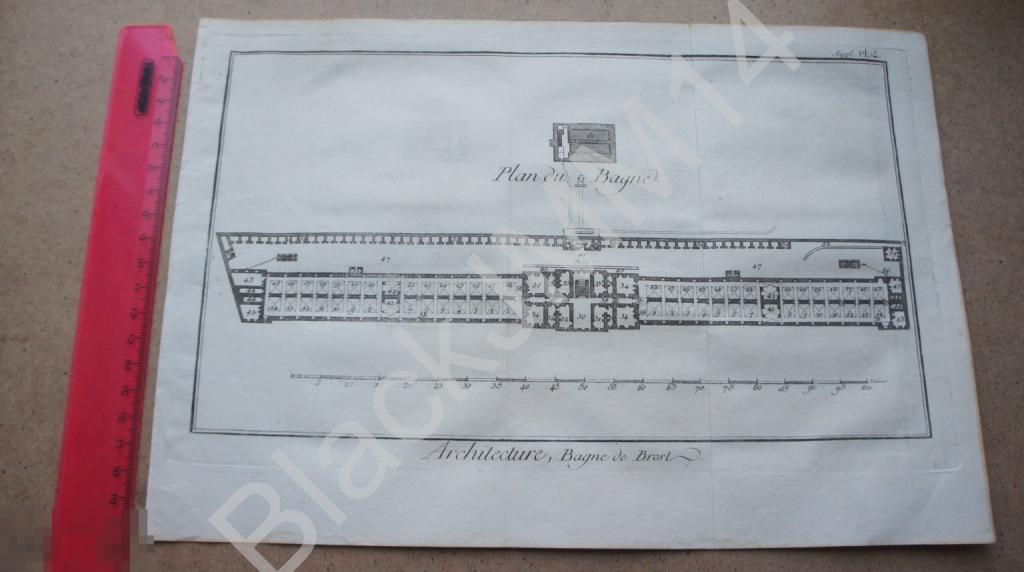 1781 г. Гравюра на меди Берн Архитектура План Колонии Тюрьмы Фундамент
