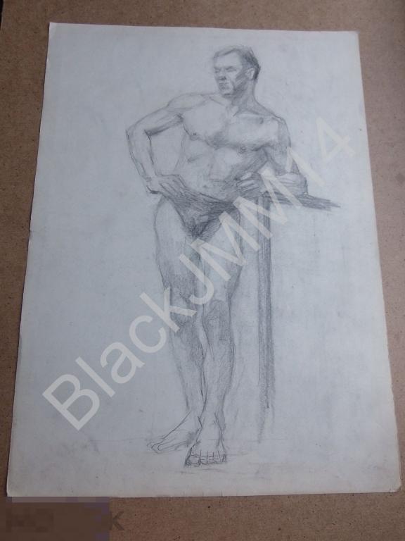 1950-е г. Дульский Петр Максимилианович. Рисунок. Бумага, карандаш. Мужчина Торс