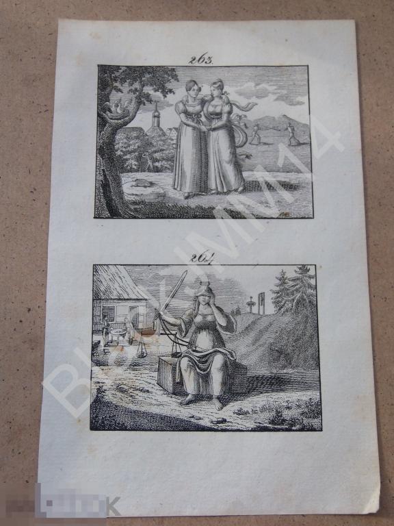 1833 г. Гравюра Гейлер Д. Мир в картинках Справедливость Честность Приветливость Дружелюбие
