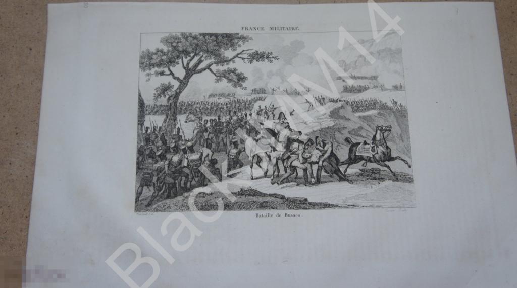 1838 г. Гравюра История французской армии Битва при Бусано Португалия Пиренеи