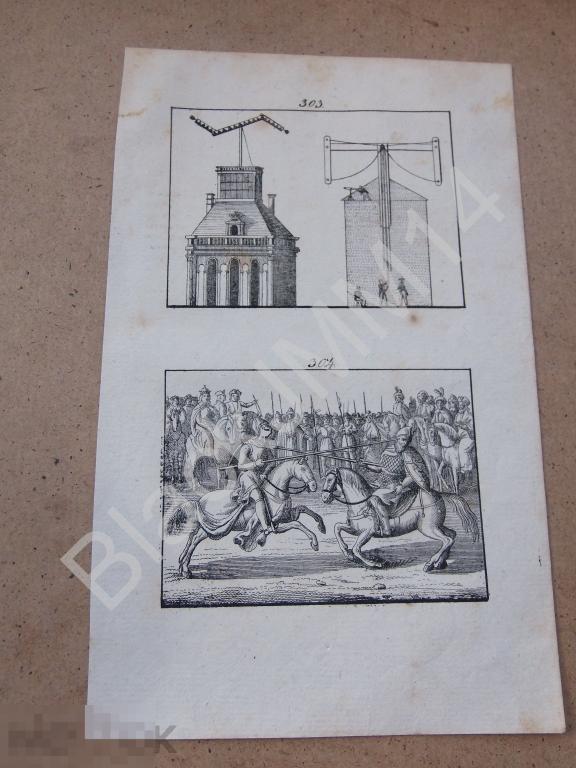 1833 г. Гравюра Гейлер Д. Мир в картинках Телеграф Турниры Рыцари