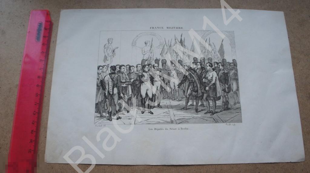 1838 г. Гравюра История французской армии Берлин Наполеон принимает депутатов Дворец