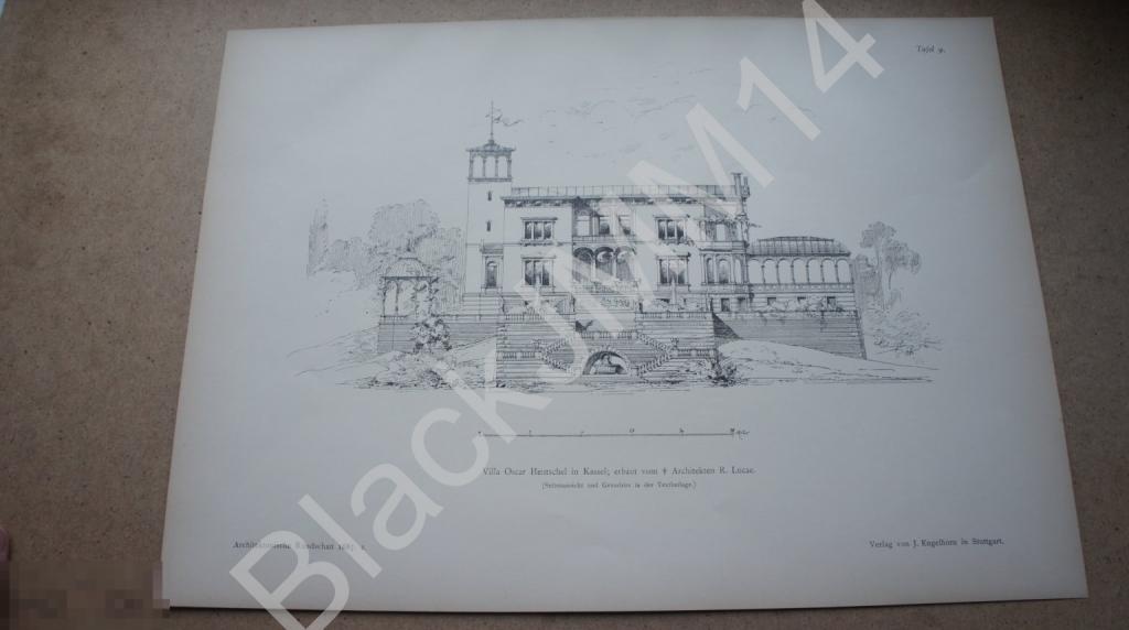 1887 г. Литография Архитектура Германия Кассель Вилла Особняк
