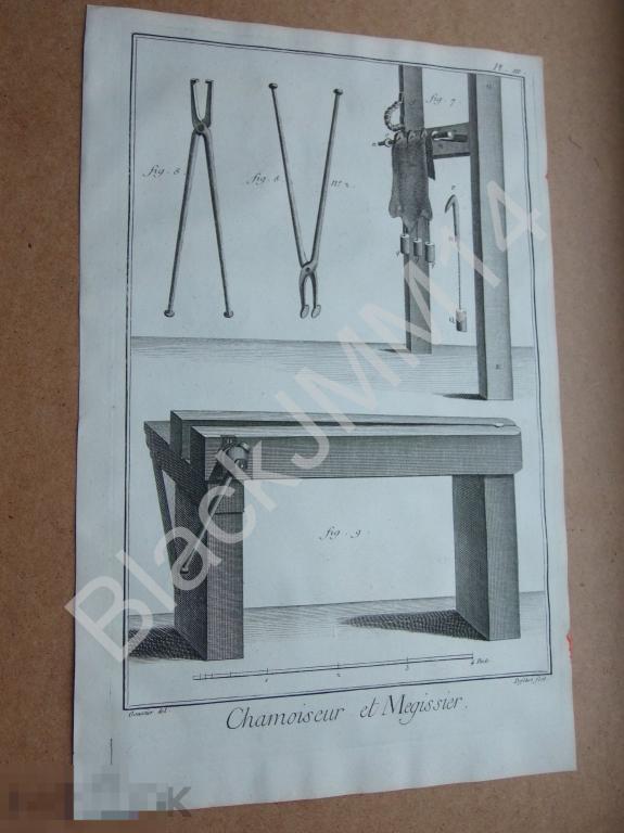 1763 г. Гравюра на меди Дени Дидро Выделка кожи Кожевенная мастерская Шкуры Замша