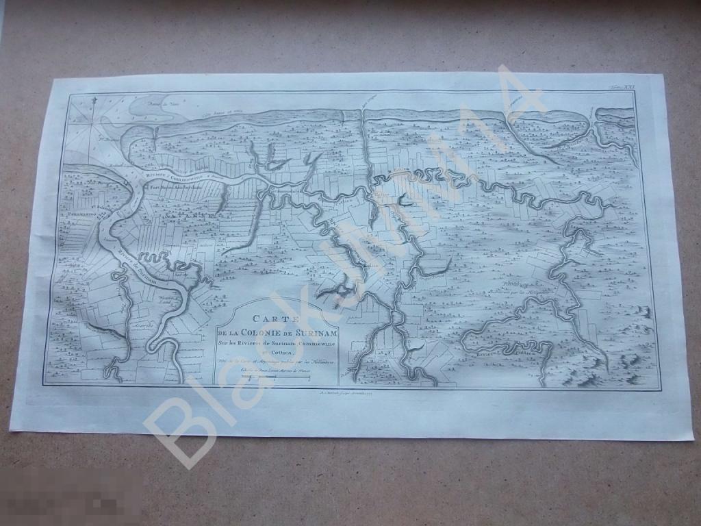 1774 Гравюра на меди Глубокий оттиск Карта Суринам Южная Америка