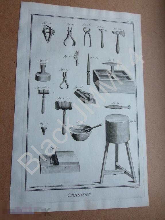 1763 г. Гравюра на меди Дени Дидро  Мастерская Инструмент Изготовление поясов Ремень