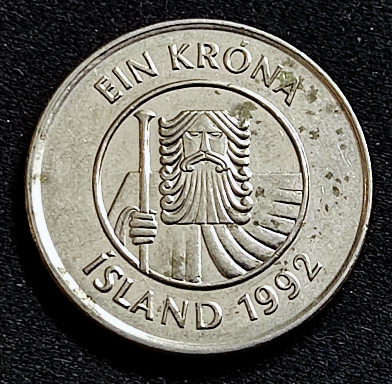 Исландия 1 крона 1992 год
