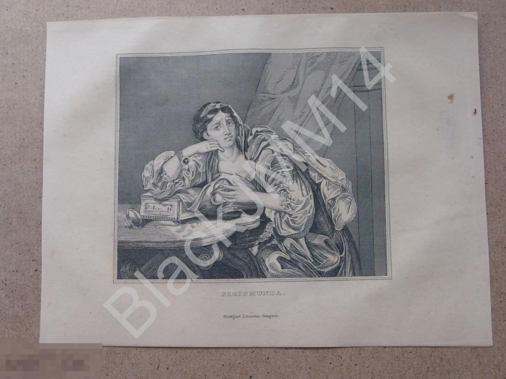 1840 г. Гравюра Хогарт Сигизмунда оплакивающая убитого мужа Декамерон