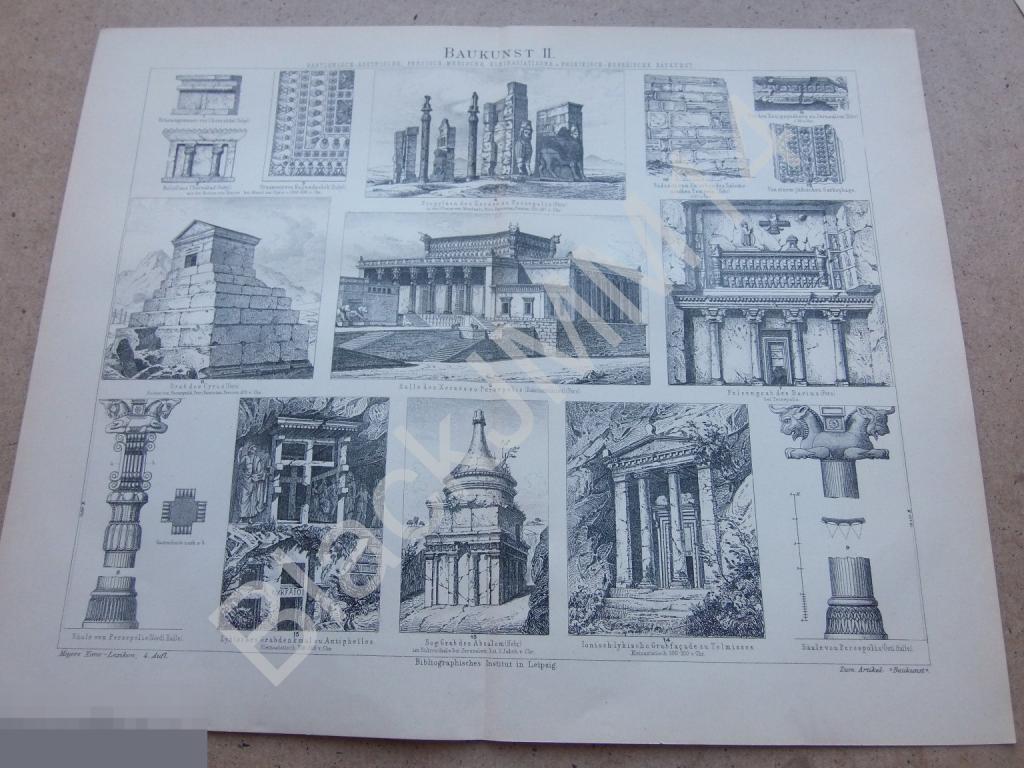 1888 г. Литография Архитектура Строительное искусство Персия Ассирия Вавилон