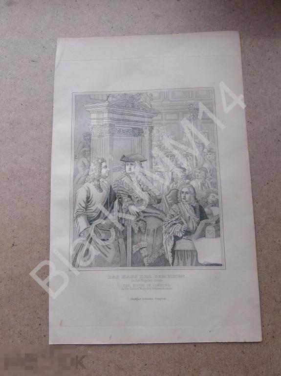 1840 г. Гравюра Хогарт Англия Палата общин Парламент