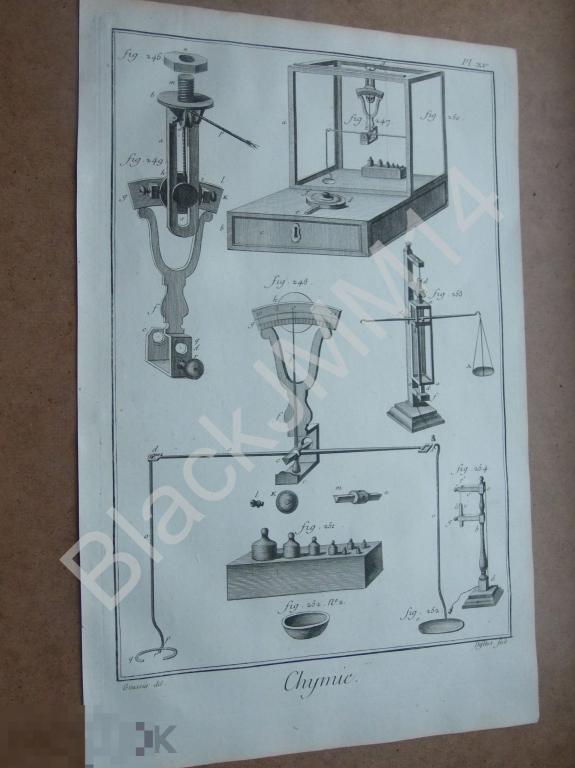 1763 г. Гравюра на меди Дени Дидро Химия Весы Гирьки