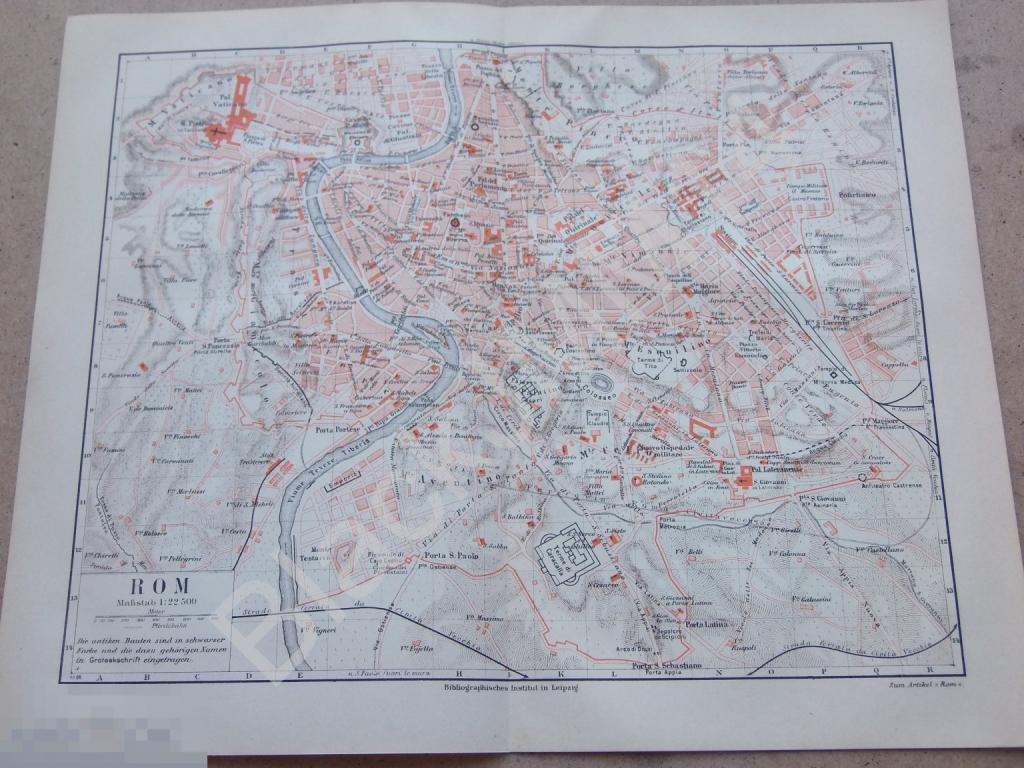 1890 г. Карта План Рим Италия