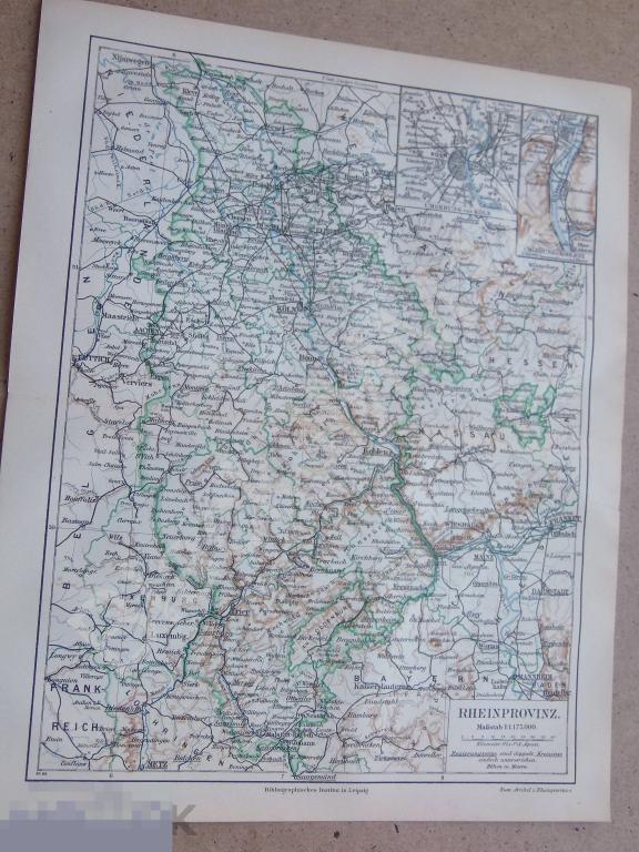 1890 г. Карта Рейнская провинция Кельн Рейнланд