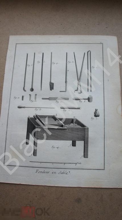 1777 г. Гравюра на меди Ивердон Литье Литейщик Форма Песок Инструмент