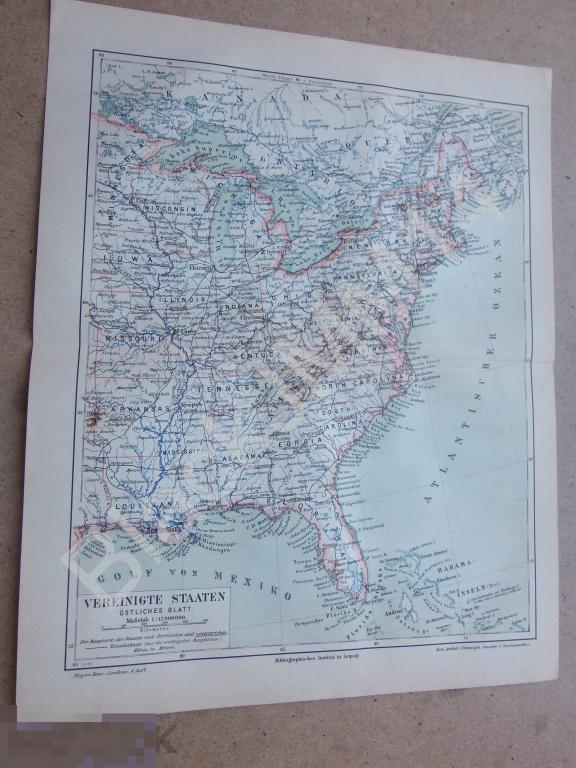 1890 г. Карта США Штаты Флорида Луизиана