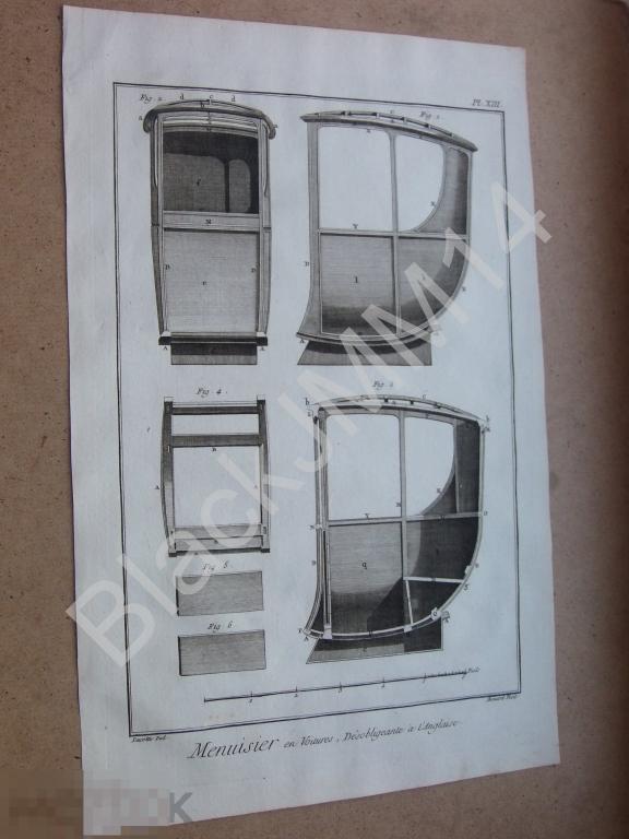 1769 г. Гравюра на меди Плотник Изготовление Кареты Экипажи Корпус Каркас