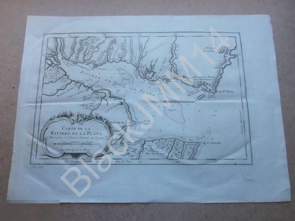 1774 Гравюра на меди Глубокий оттиск Карта Аргентина Уругвай Ла Плата Река