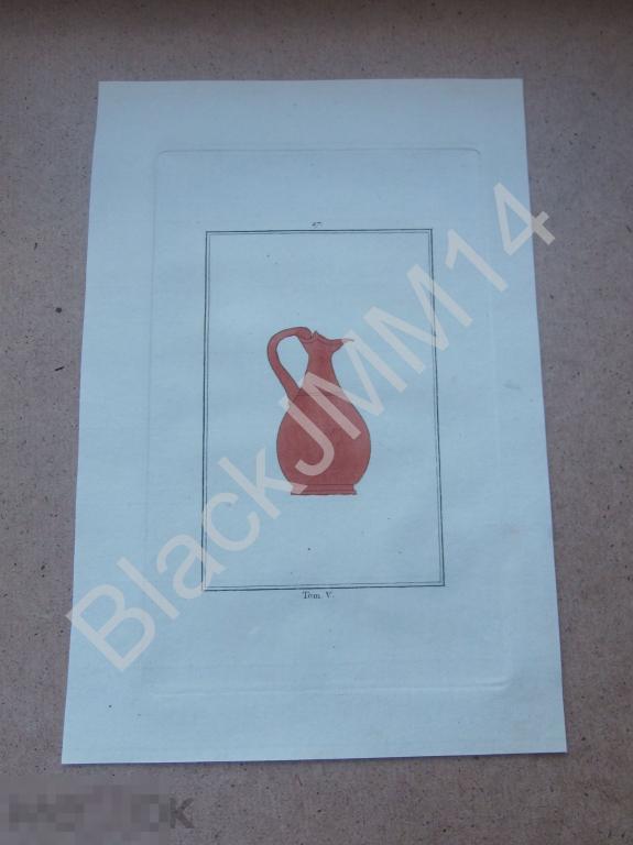 1788 Гравюра на меди д'Анкарвиль Античные древности Греческие Римские Кувшин Ручная раскраска