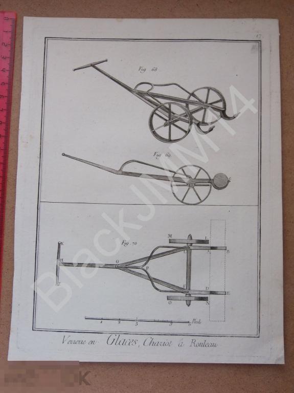 1779 г. Гравюра на меди Стекло Стекольное производство Тележка Доставлять