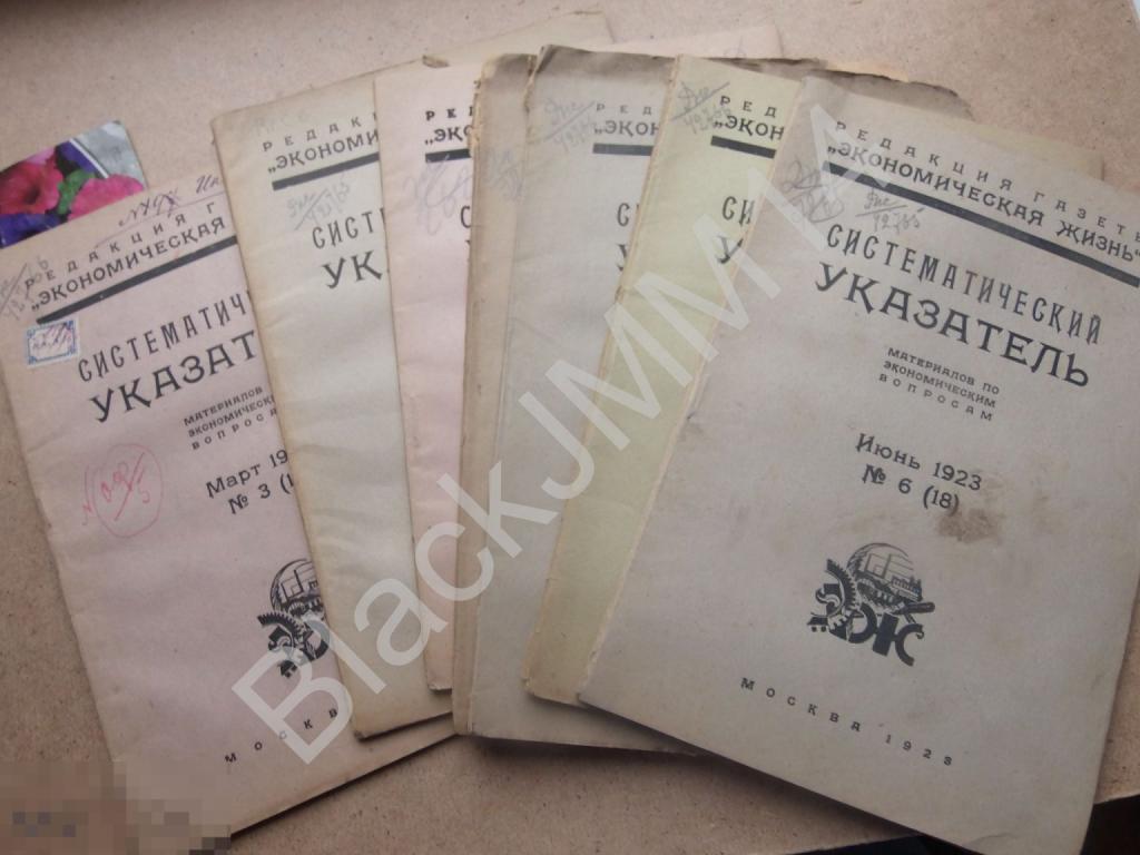 1923 г. Системный указатель материалов по экономическим вопросам №3-6 (7 шт.)